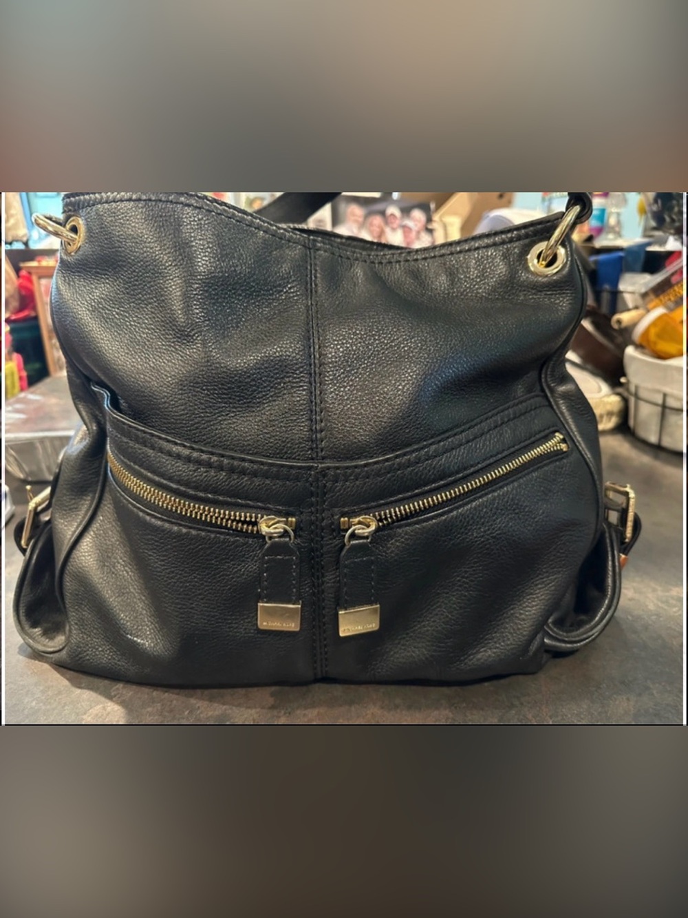 Michael Kors Black Leather Shoulder Bag with Gold Hardware